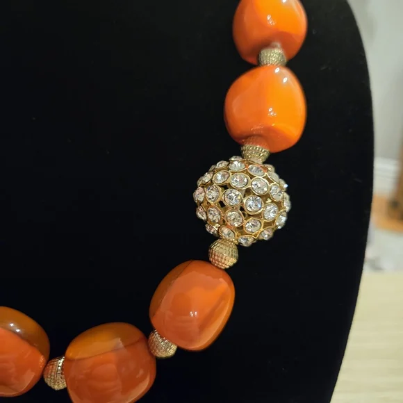 Elegant Orange Beaded Necklace with Gold Accents - Picture 2 of 5